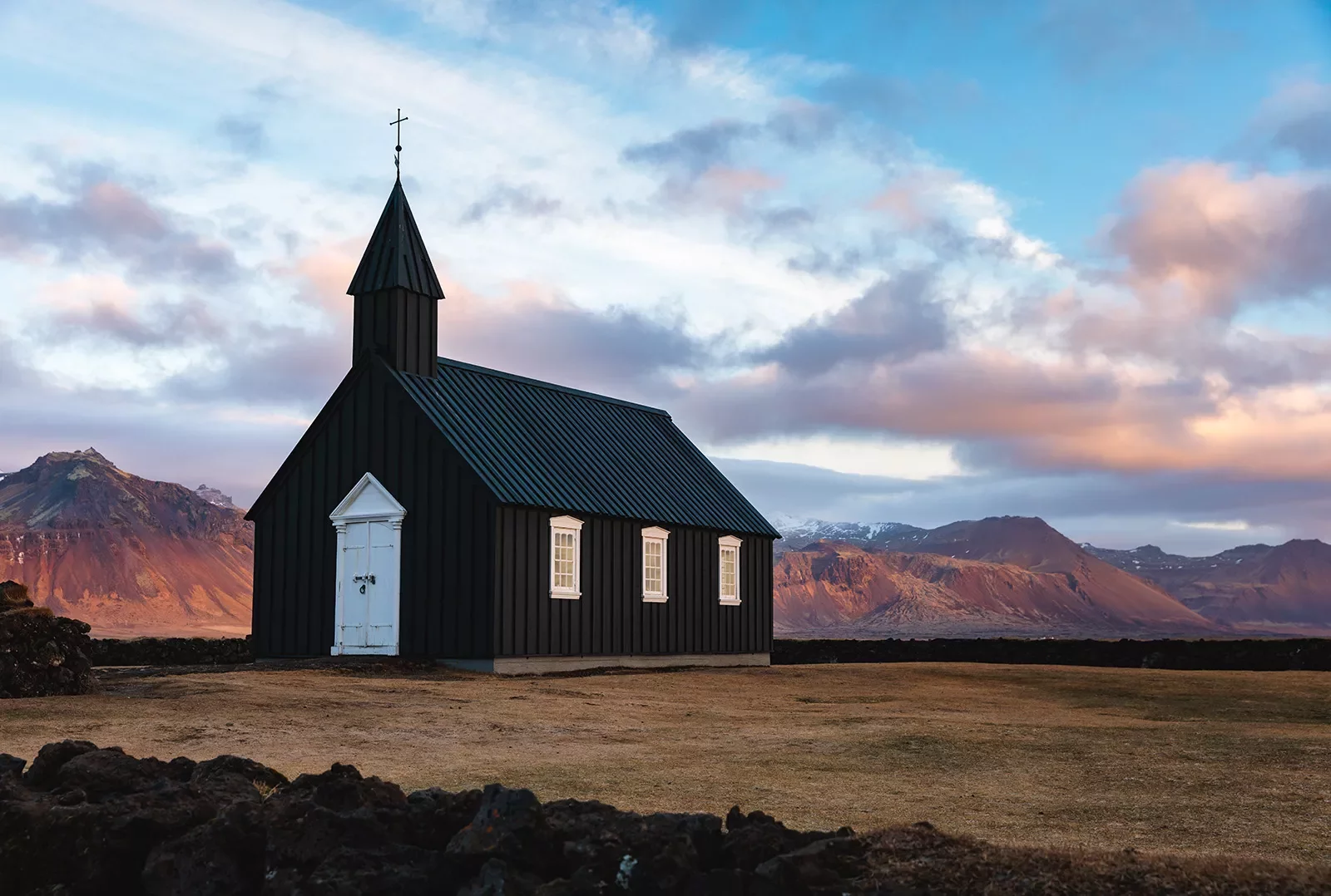 Church in rural mountain landscape