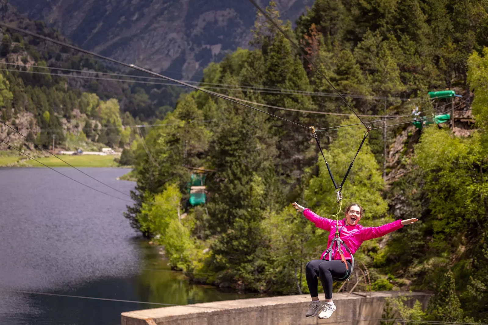 Young woman zip-lining