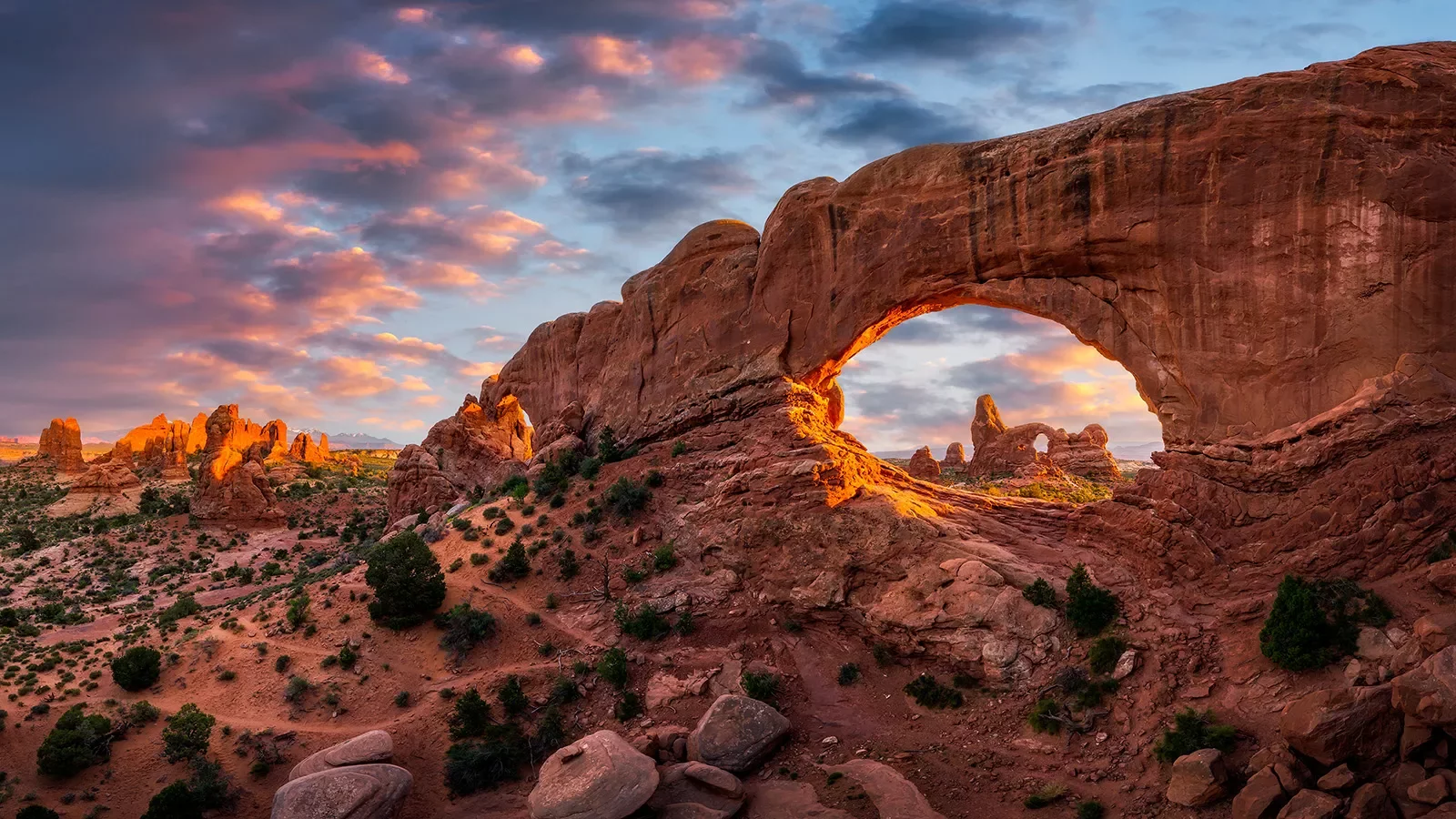 Rock arch at sunset