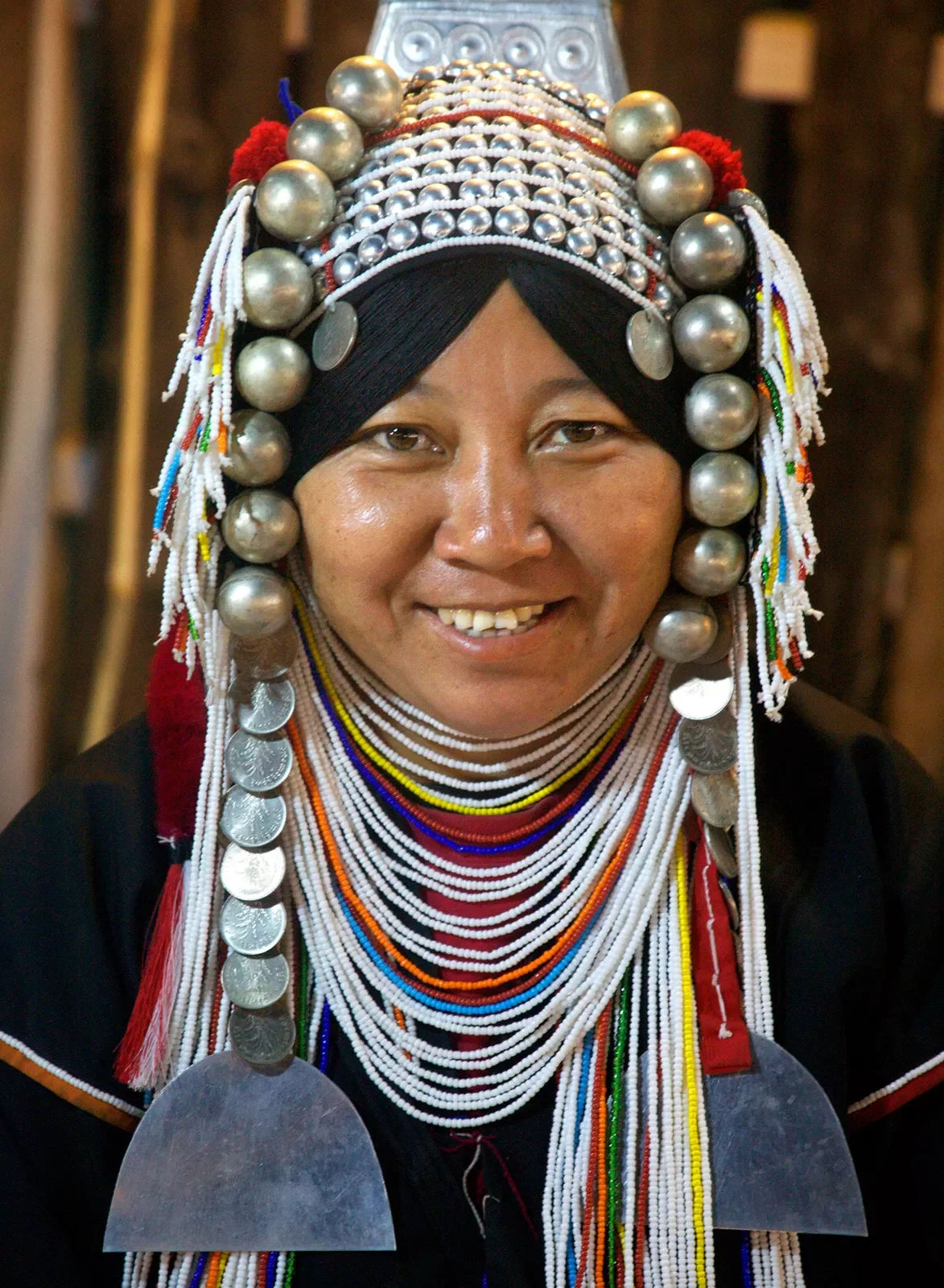 Smiling woman in headress