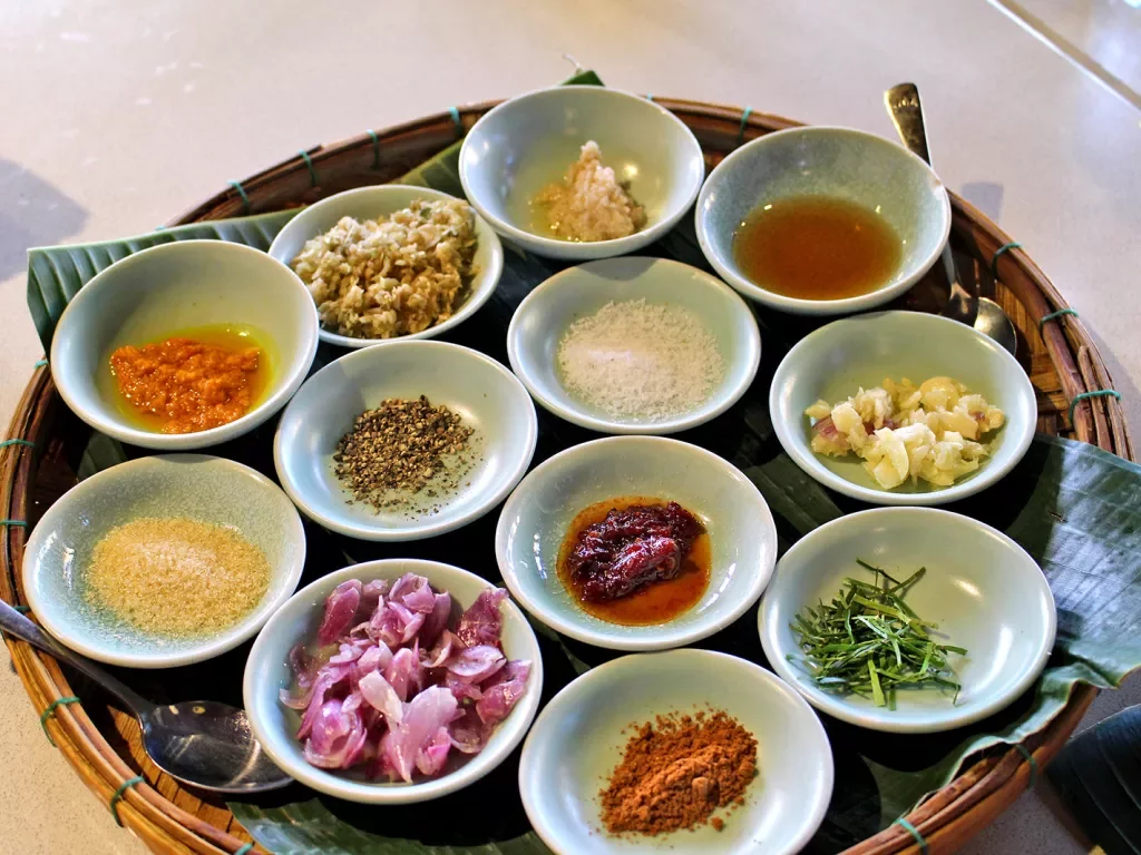 Tray of traditional Thai cuisine