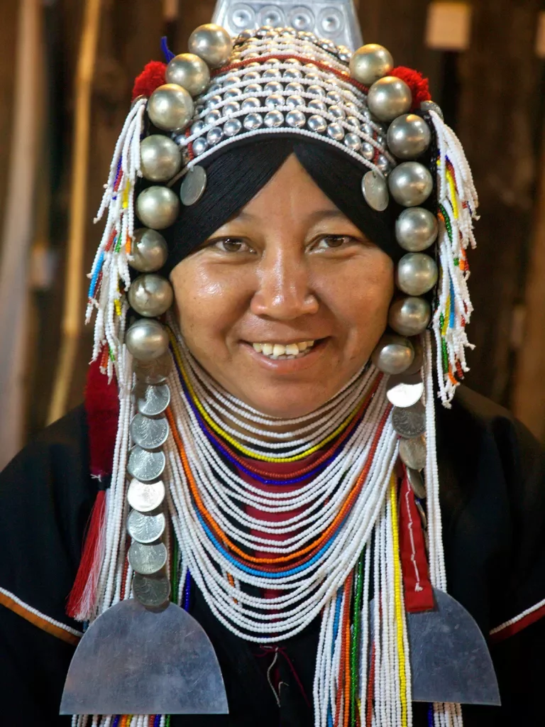 Smiling woman in headress