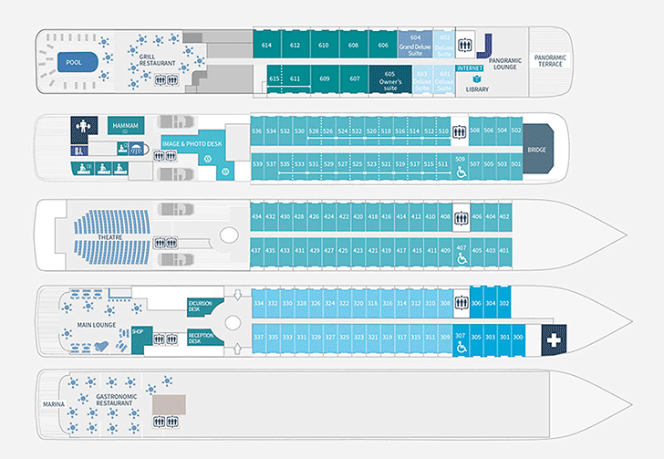 Sample Deck Plan - Ponant Sistership