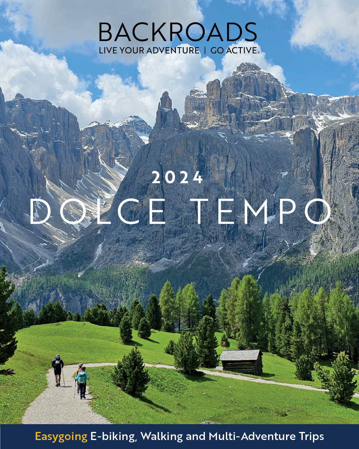 2024 Dolce Tempo Catalog Cover, Hikers in the Dolomites