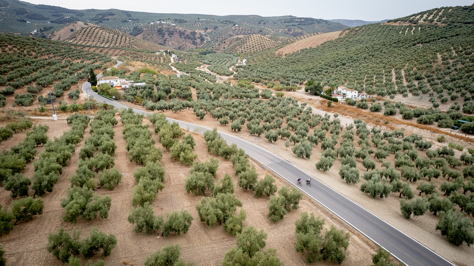 Aerial view of bikers in Andalucia, Spain.