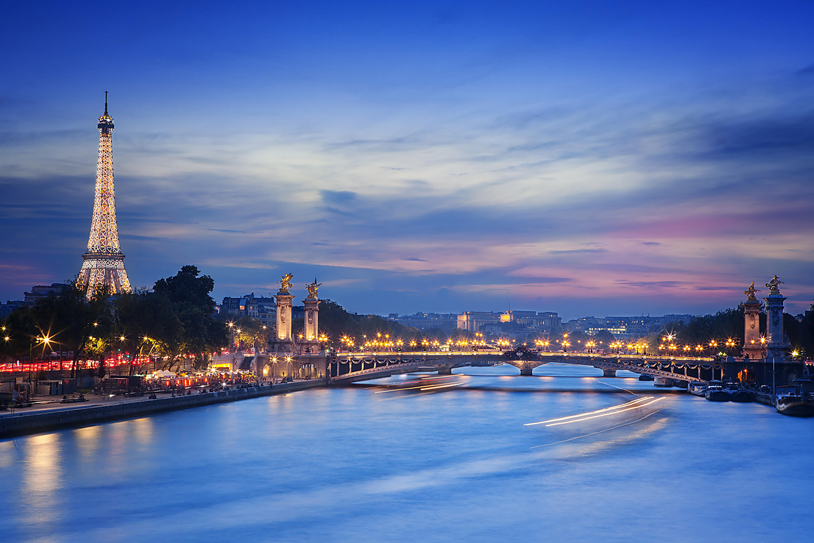 Eiffel Tower and Pont Alexandre III at Night