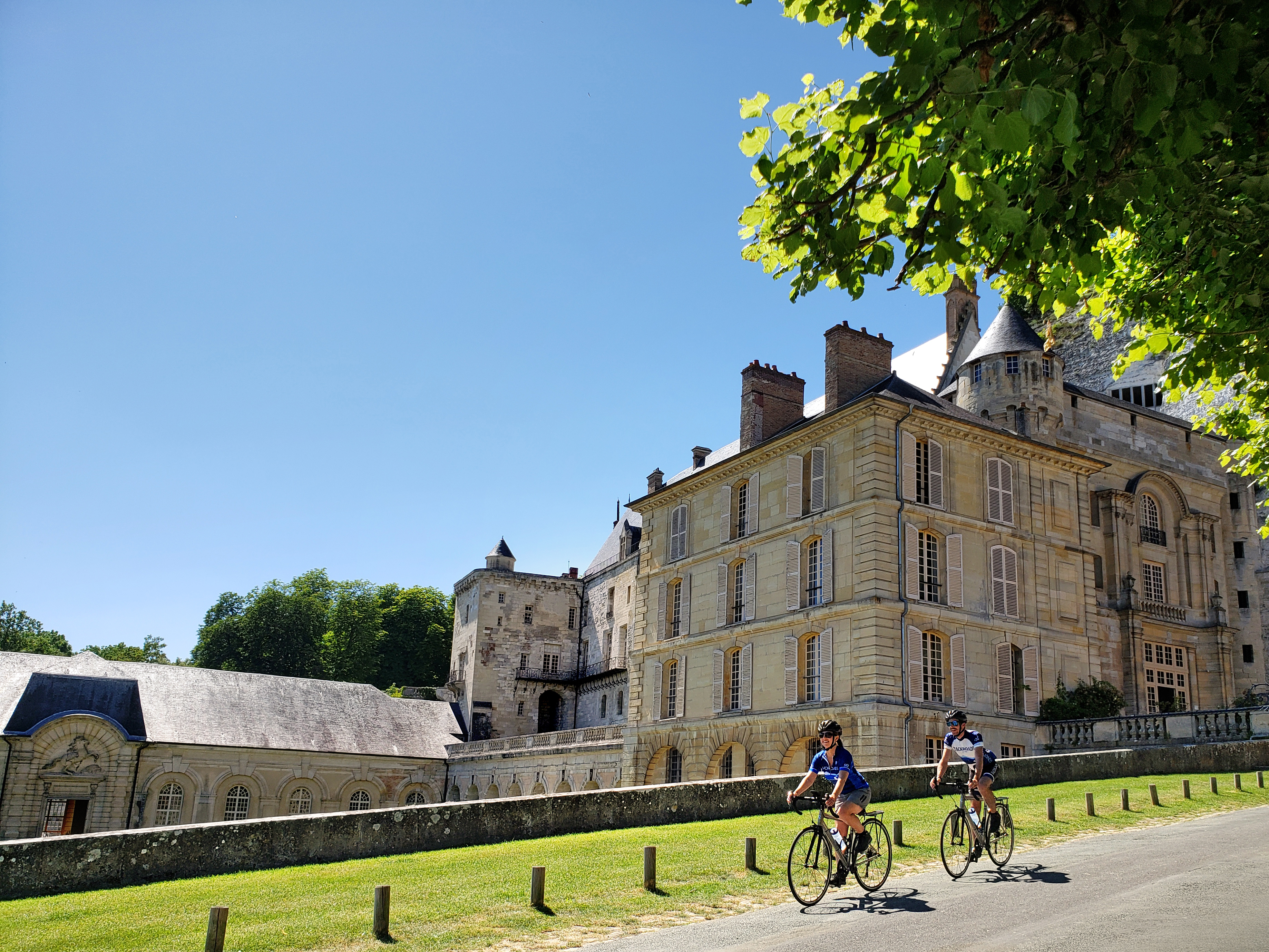 Bikers riding on a trail near the Seine river, France.