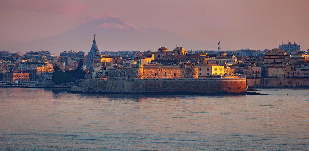 View of Sicily coast from the water.