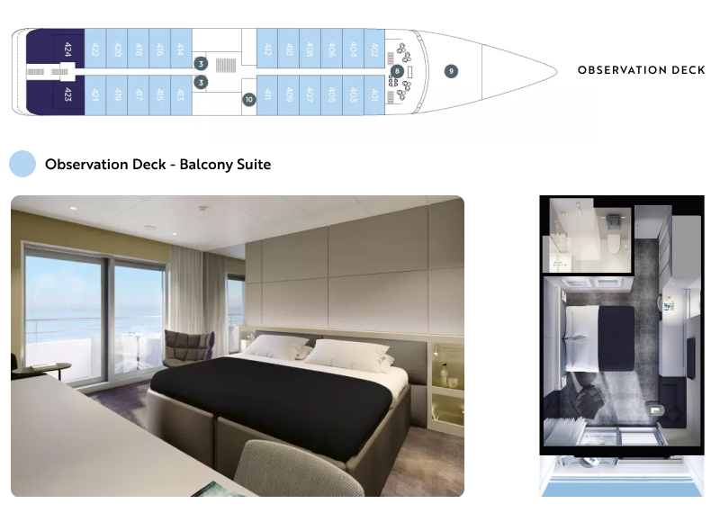 Emerald ship Observation deck plan with Balcony Suite image and floor plans