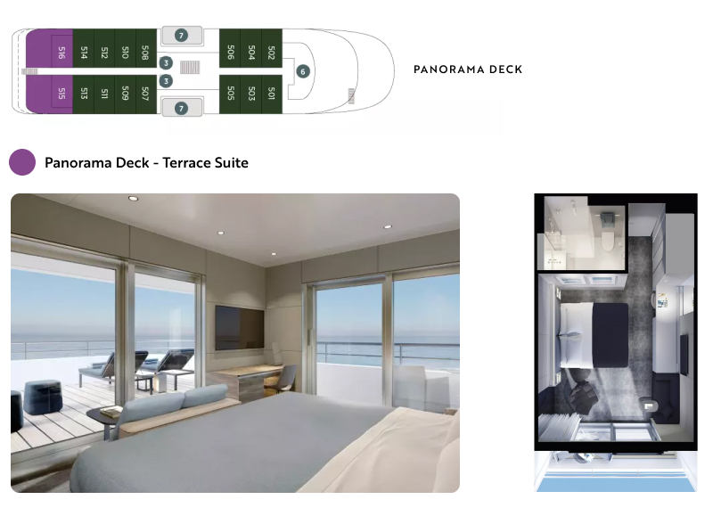 Emerald ship Panorama deck plan with Terrace Suite image and floor plans