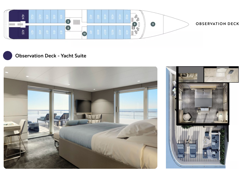 Emerald ship Observation deck plan with Yacht Suite image and floor plans