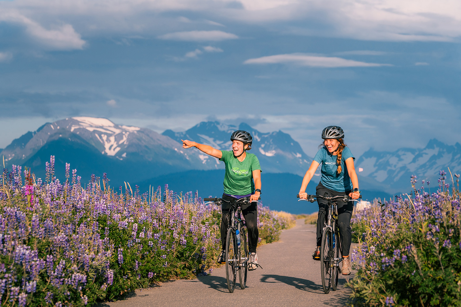 Guests on bikes on bike path