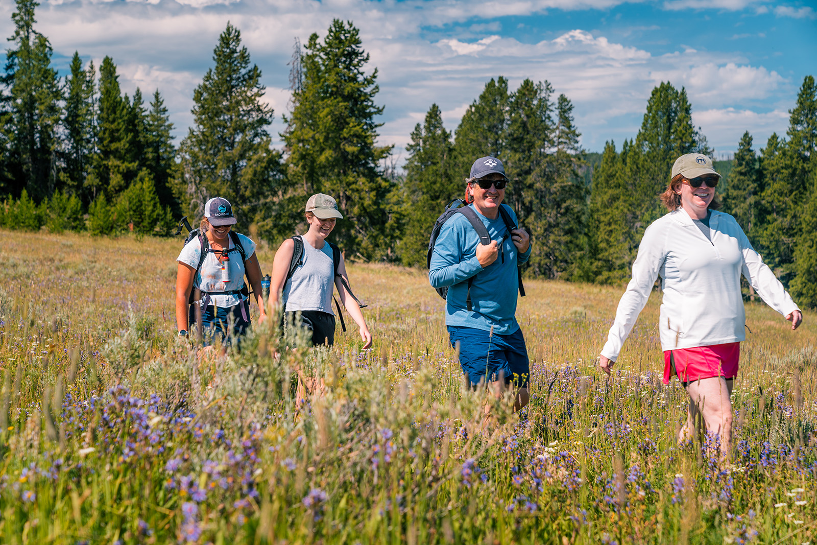 Backroads guests hiking through fields of lavender