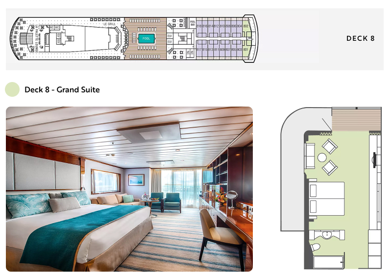 LePaul Deck 8 plans with Grand Suite image and floor plans
