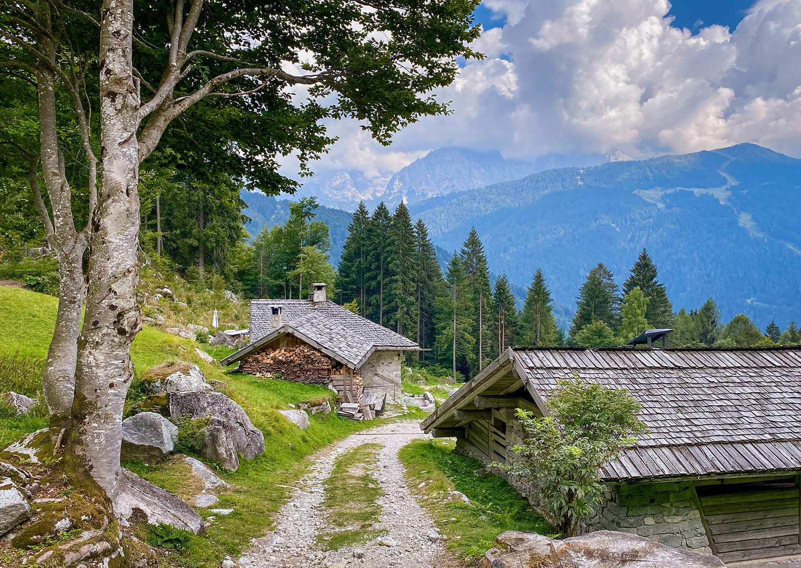 POV shot, walking through old time mountain village.