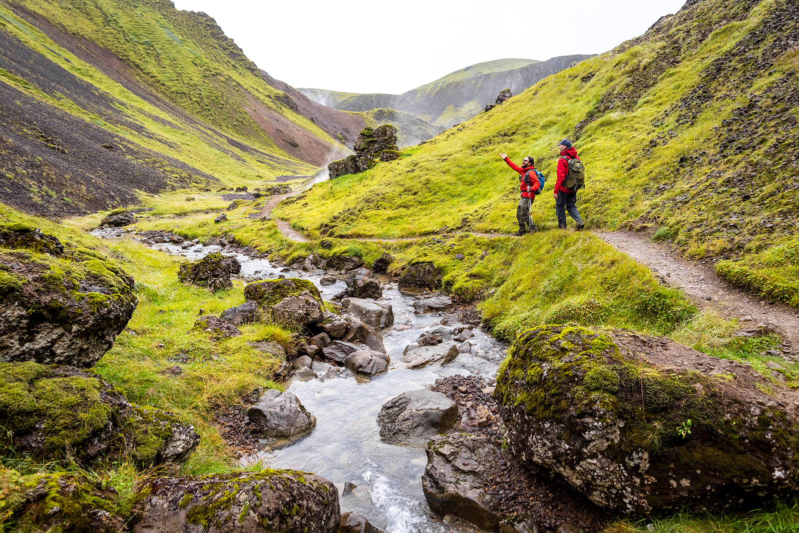 Two Hiking Creek Path Valley Iceland