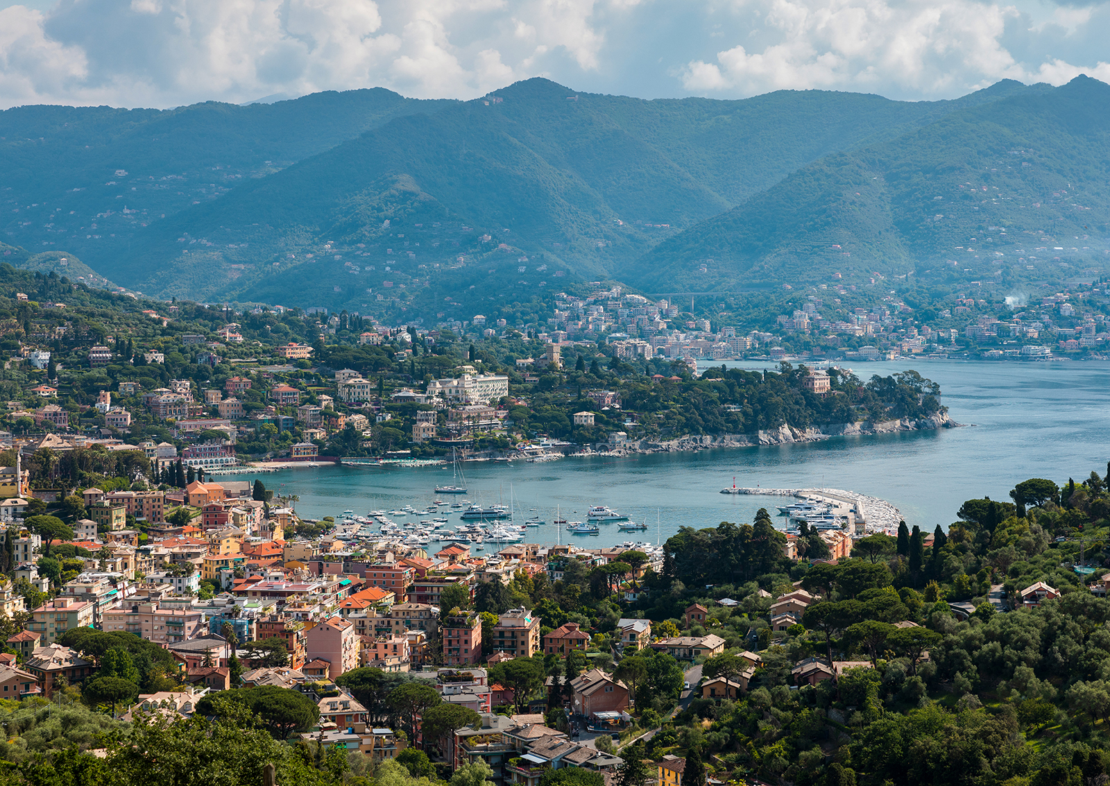 Wide shot of Italian coastal town.