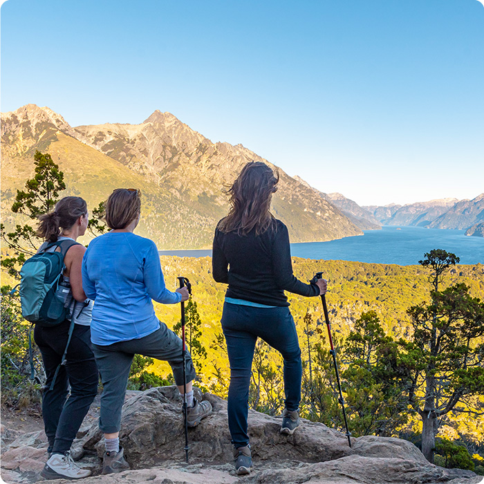 Three women hiking in Chile's Lake District