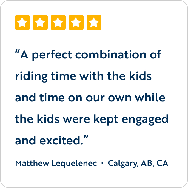 A perfect combination of riding time with the kids
and time on our own while the kids were kept engaged and excited.