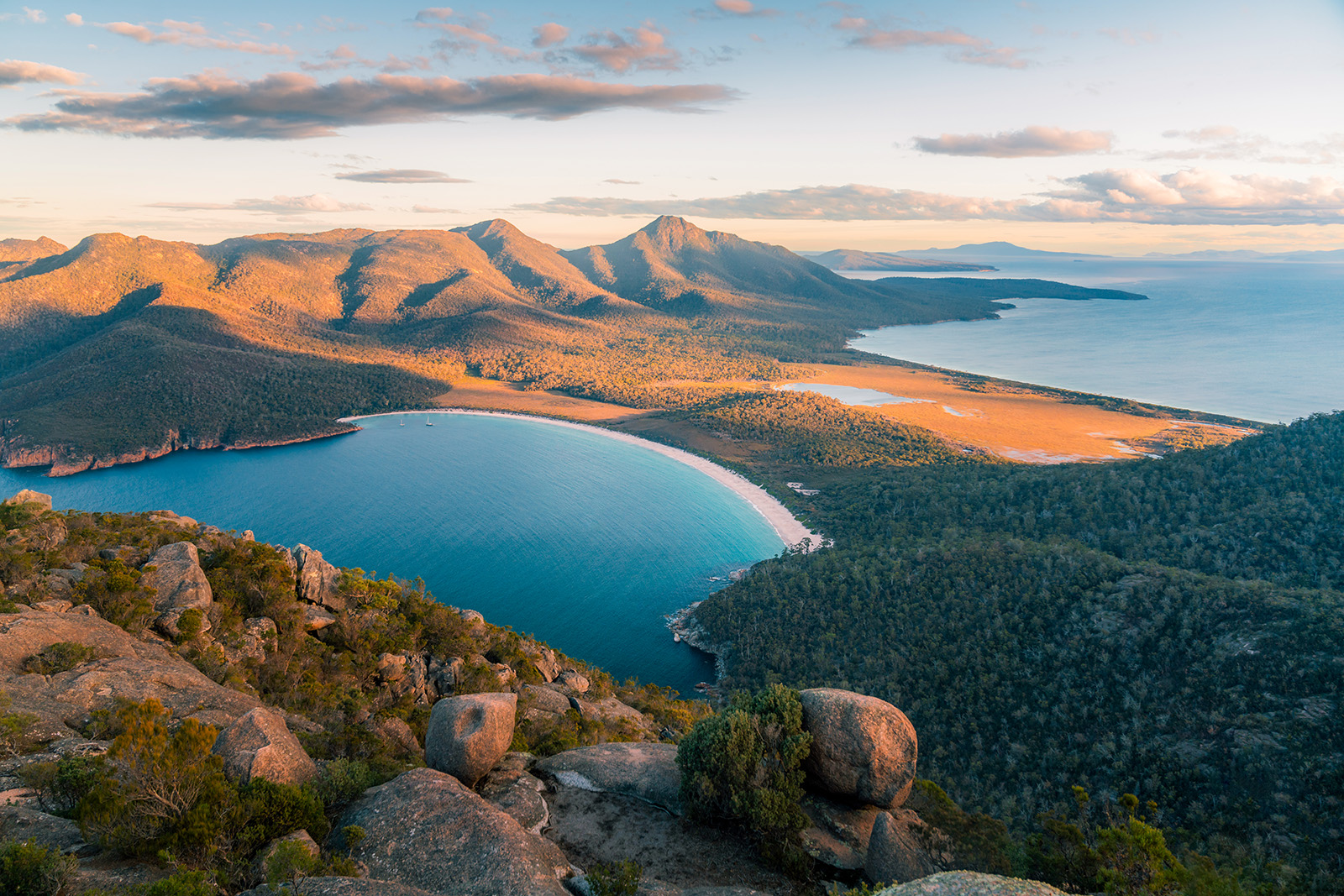 Hilltop view of a lake and other hills