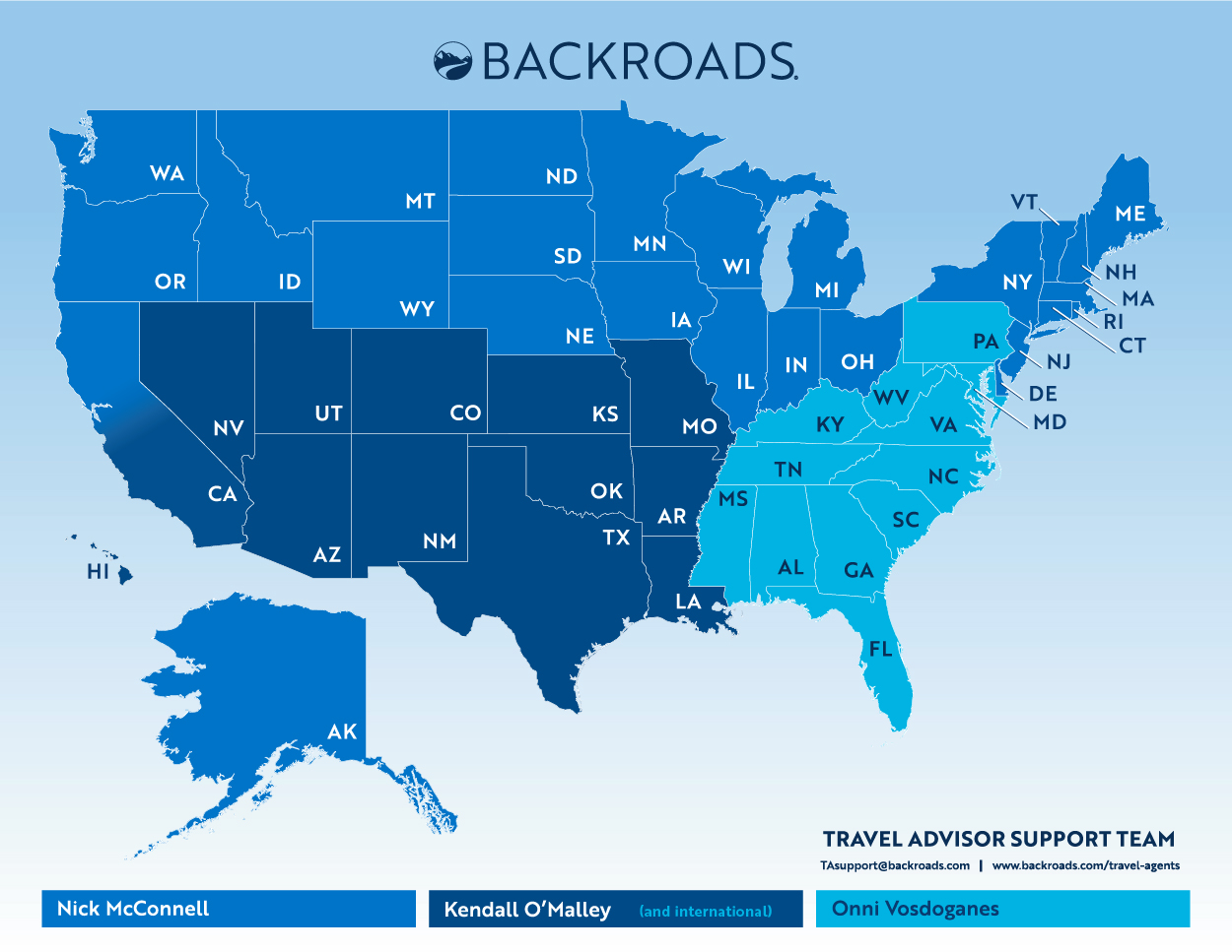 Blue shaded map of the United States