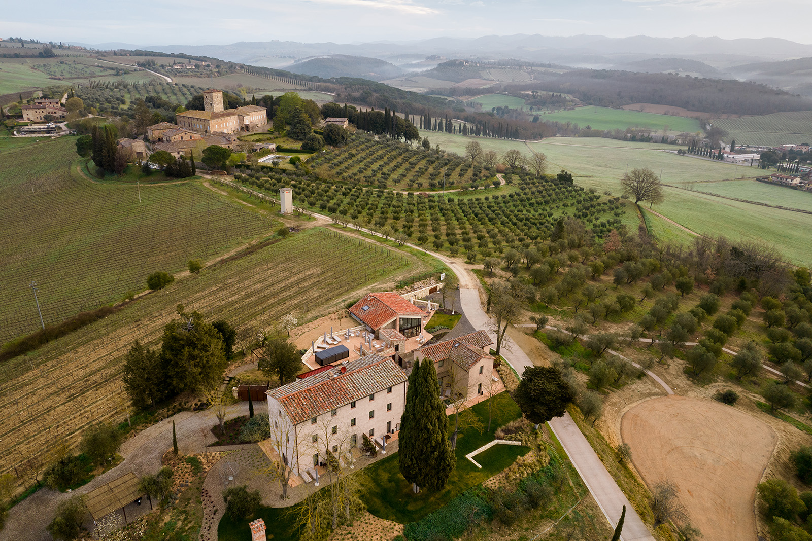 Secluded town surrounded by crops and plants