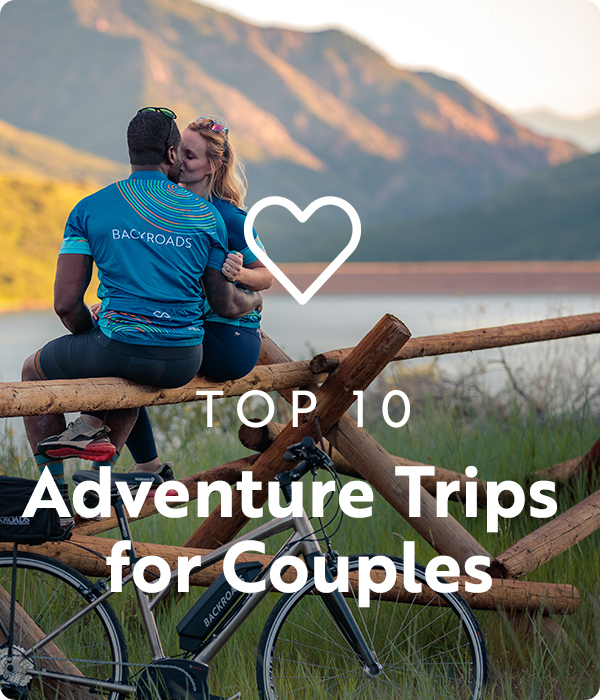 Text: Top 10 Adventure Trips for Couples ; Image: Couple Kissing 