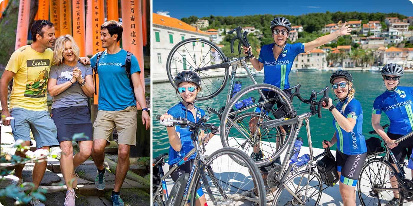 Collage of people with bikes