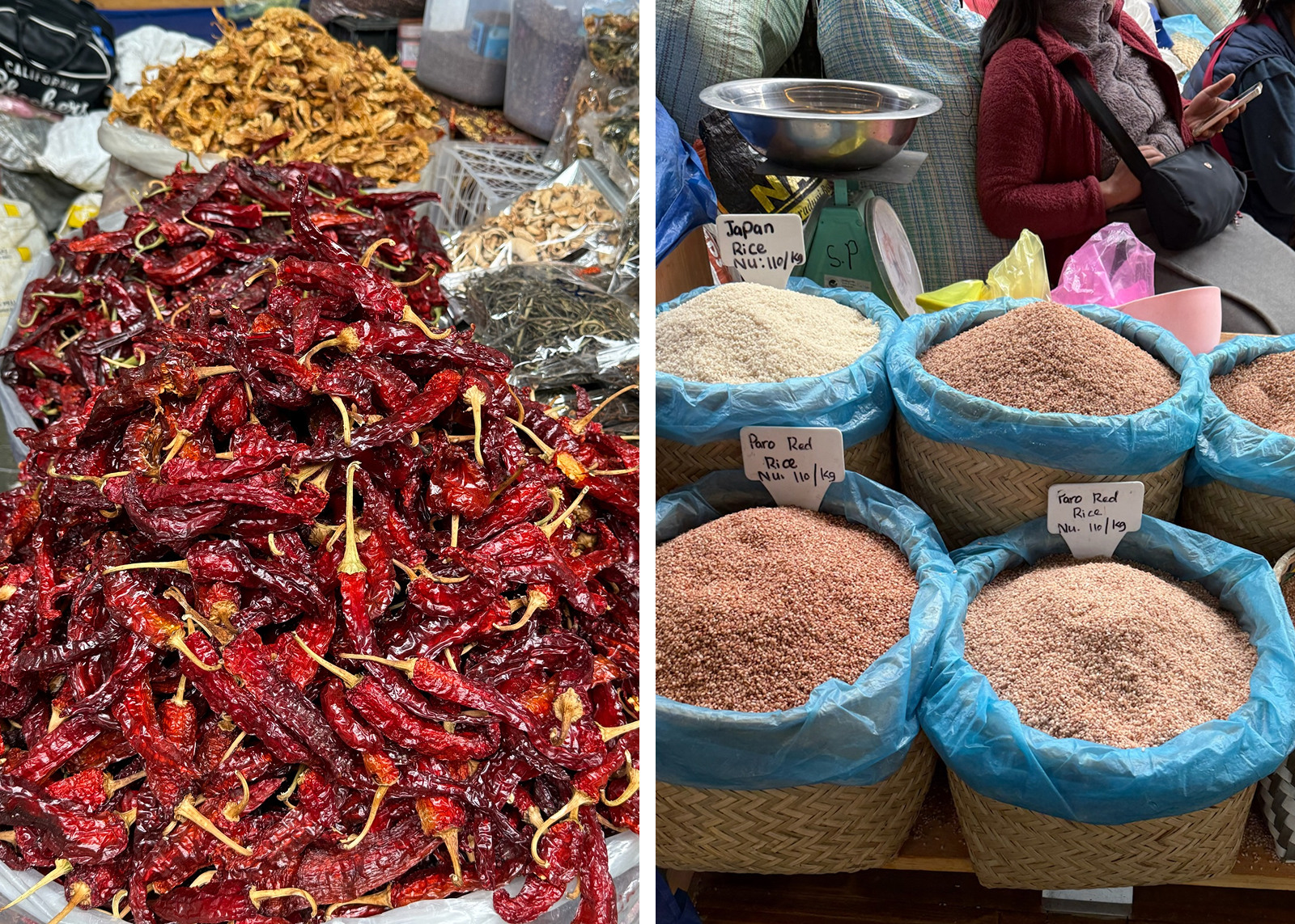 Vendor stalls with chilis and powdered spices