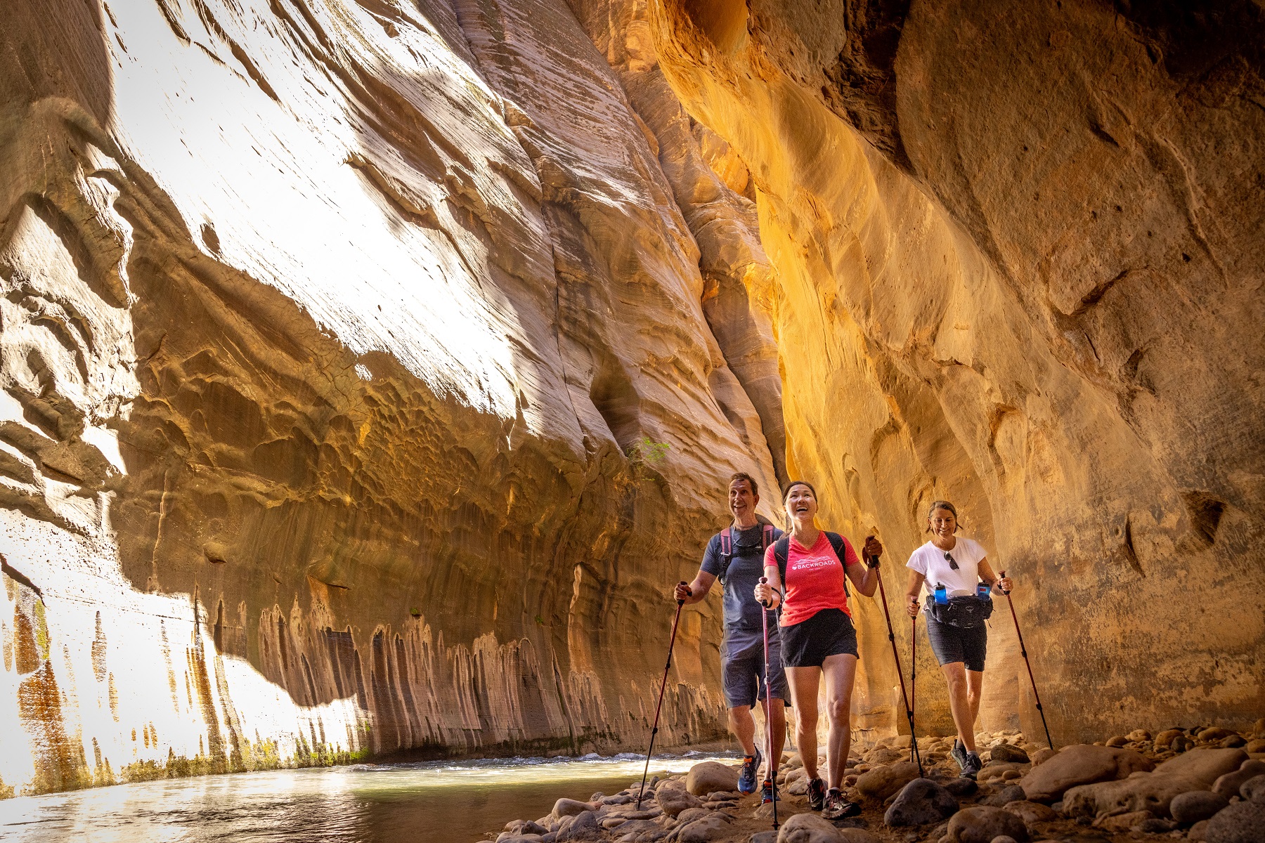 Group of hikers walking in a cavern