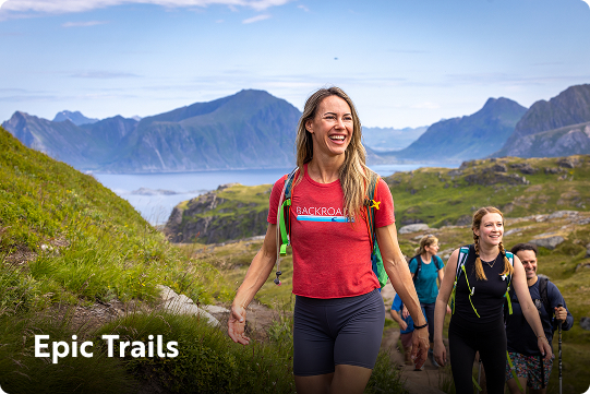 trip leader hiking, text overlay: epic hikes
