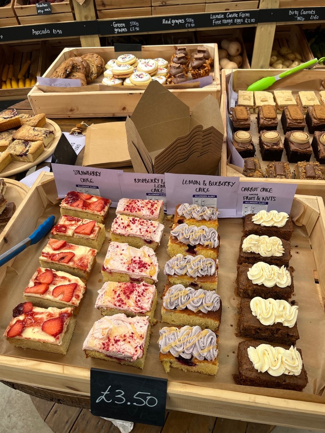 Wooden tray of cakes and pastries