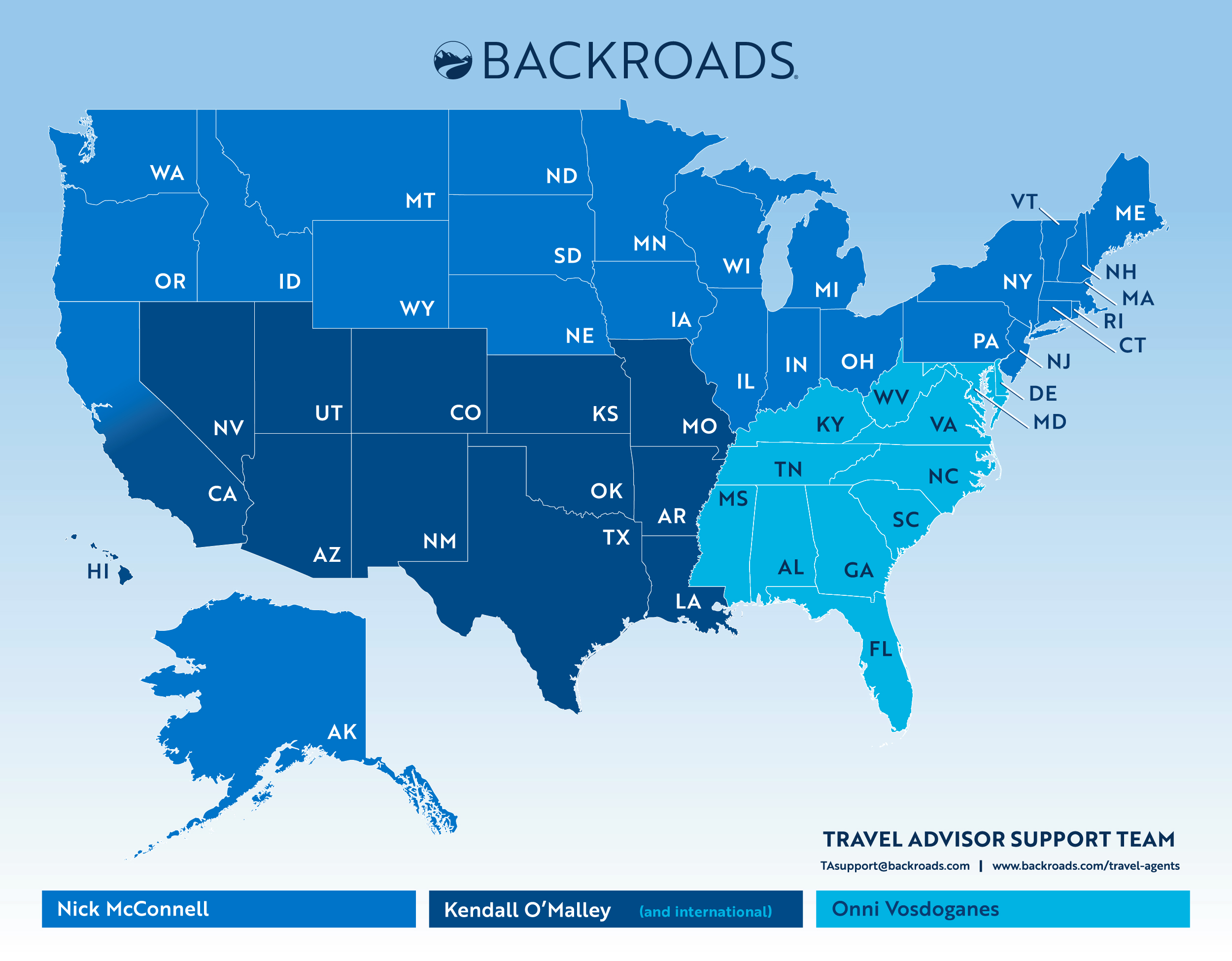 US Map with different blue highlights