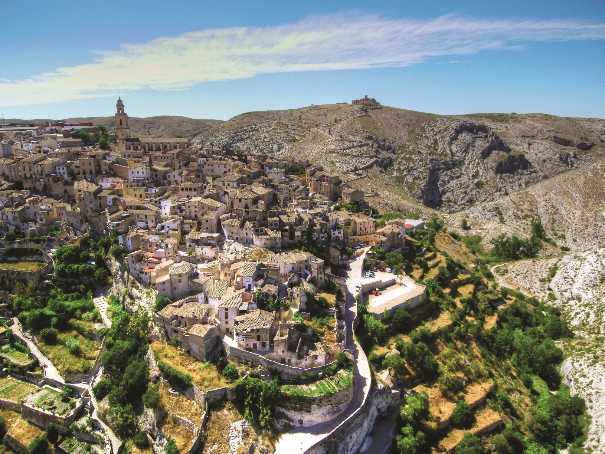 Town with large mountains in the background