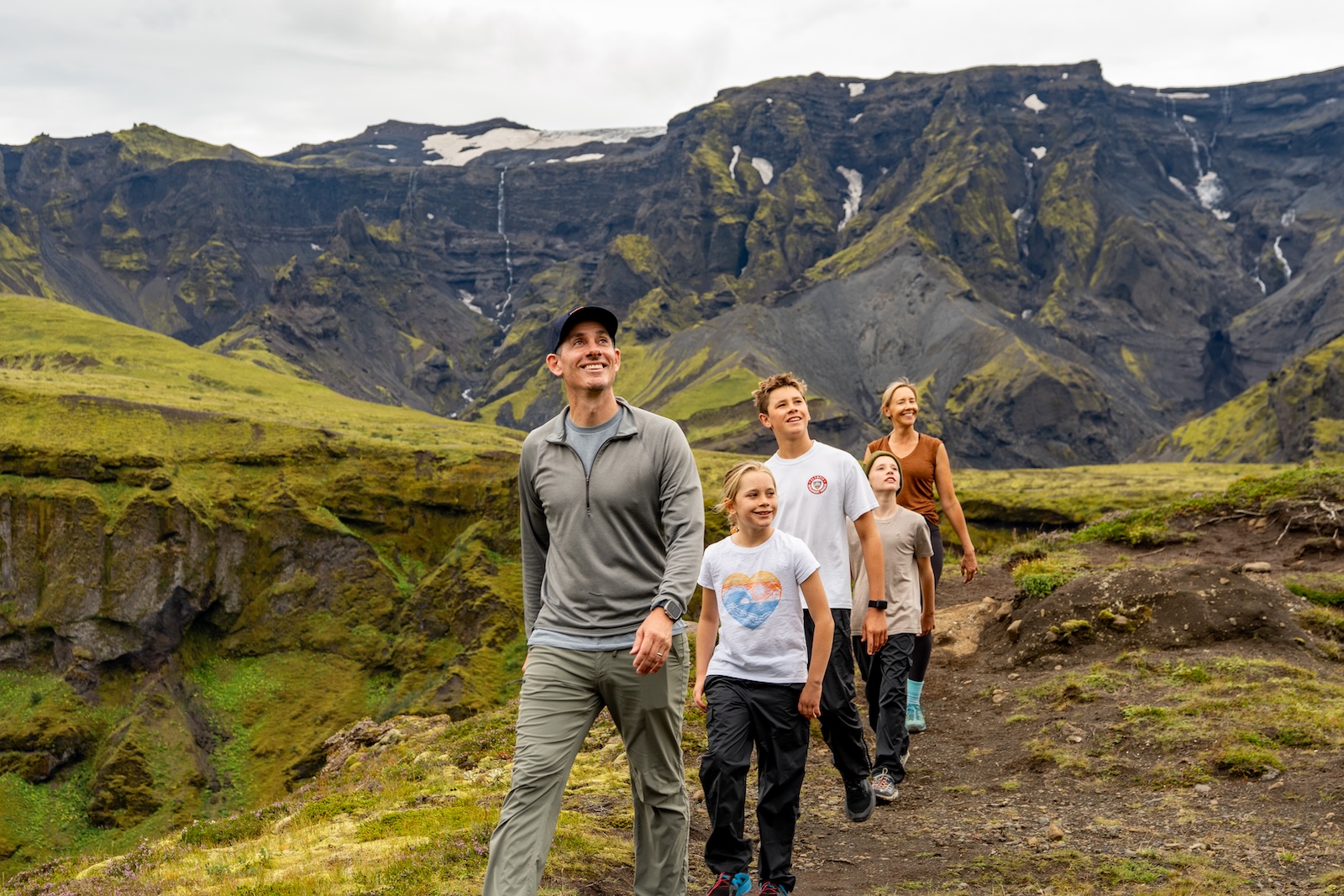 Family hiking in Iceland
