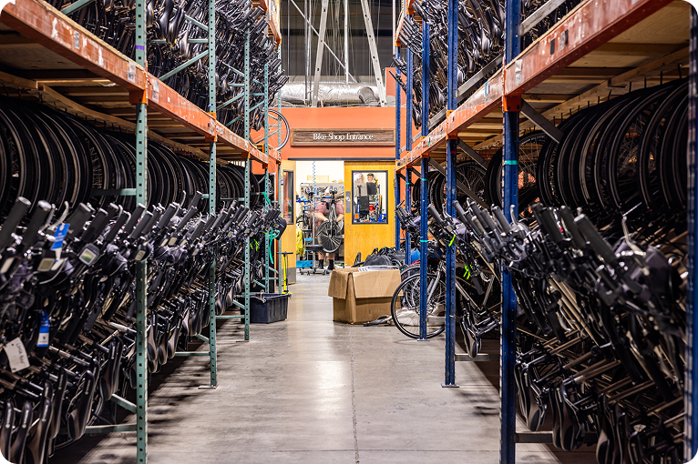 Warehouse full of bicycles