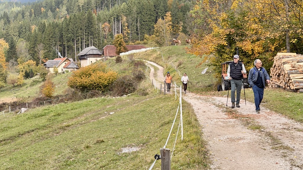 Group of people hiking on a trail in a valley