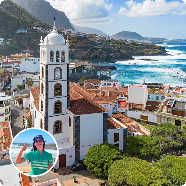 Canary Island church with water in background