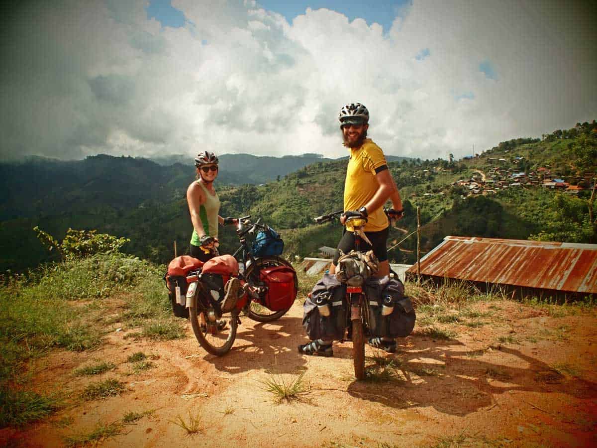 Brant and I cycling in Cambodia