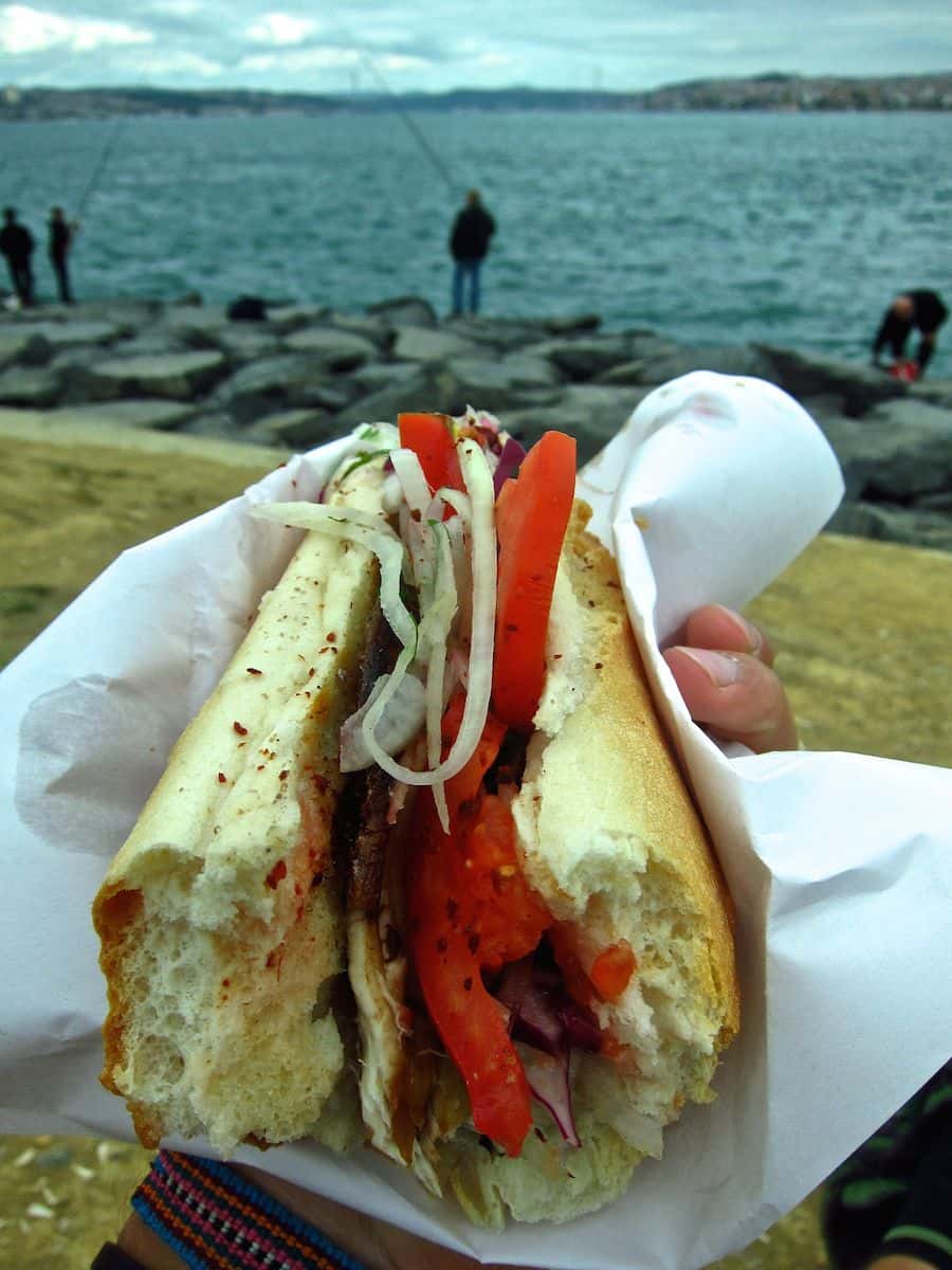 Balik ekmek (Fish in bread) in hand, we observed as fisherman continuously pulled fresh fish from the watery depths