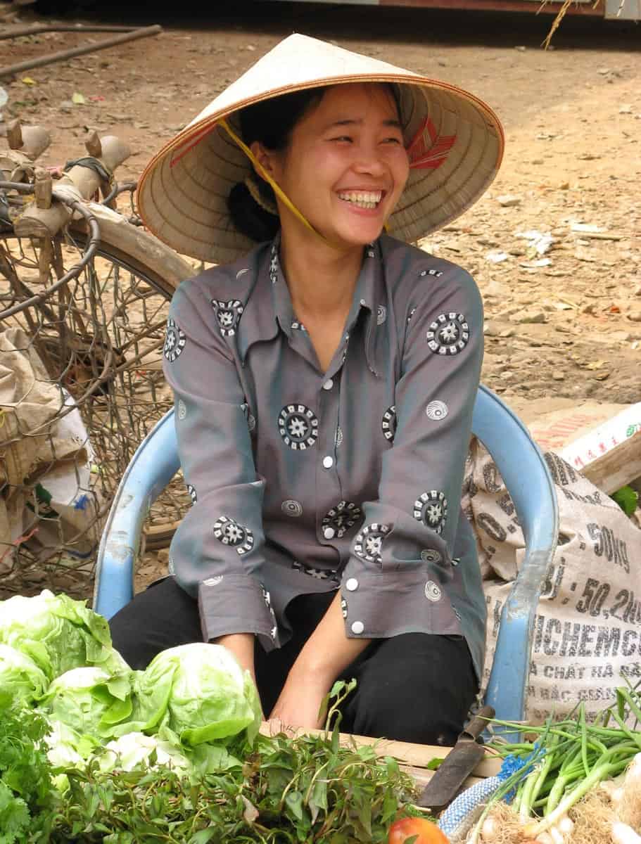 Vietnam and Cambodia local woman selling produce