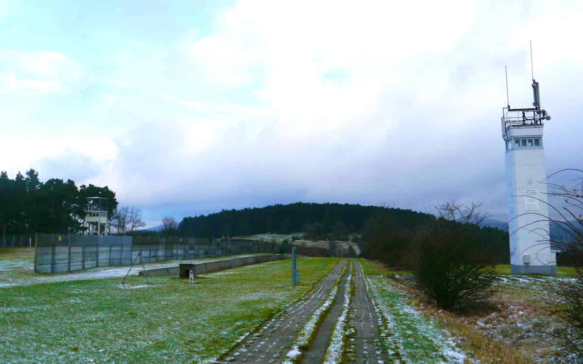 Berlin Wall - Remnants of the border East German watchtower on right, American tower on left