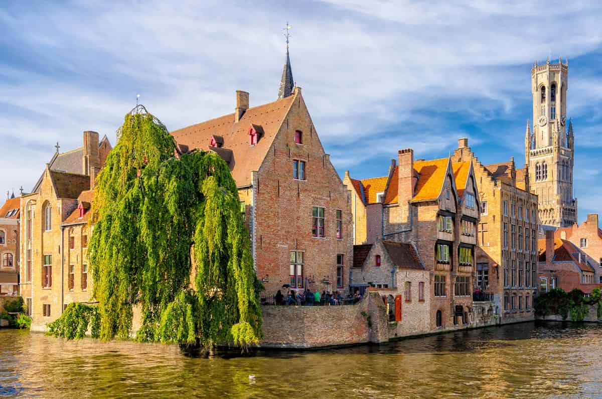 Bruges Belgium canal and medieval belfry