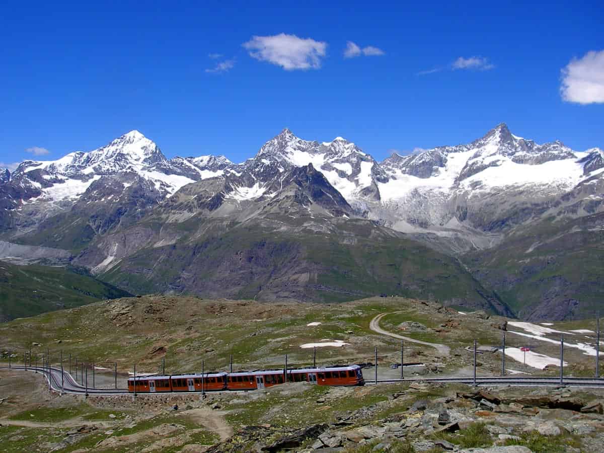 Gornergrat train above Zermatt in the Swiss Alps