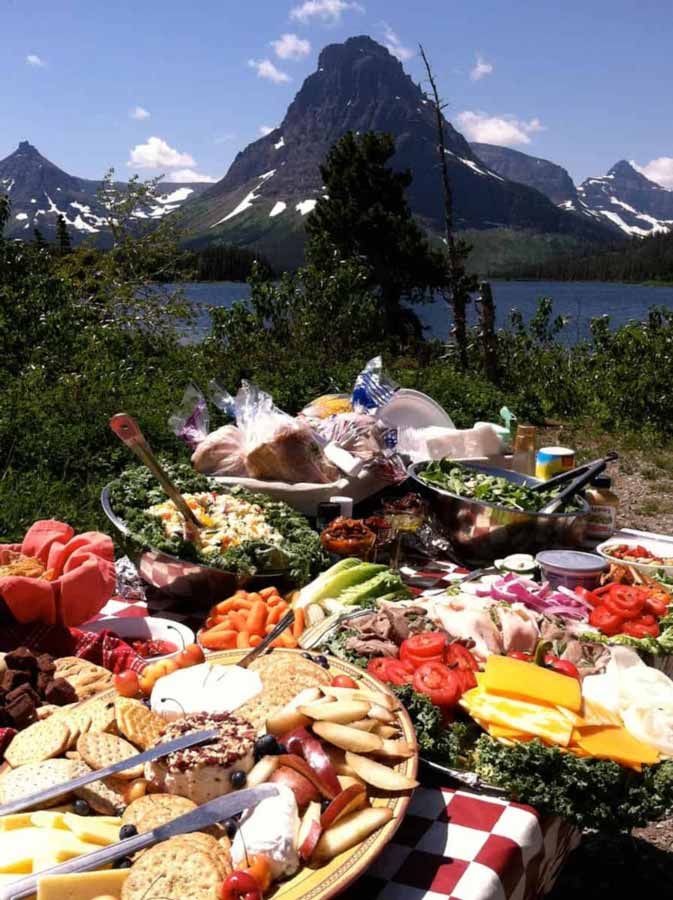 Glacier Picnic by the lake with mountain