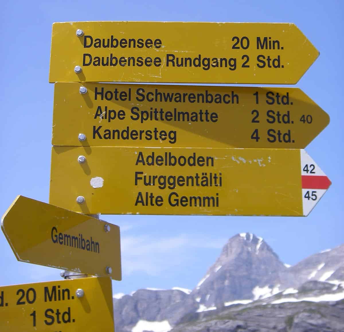 Swiss Alps hiking trail signs