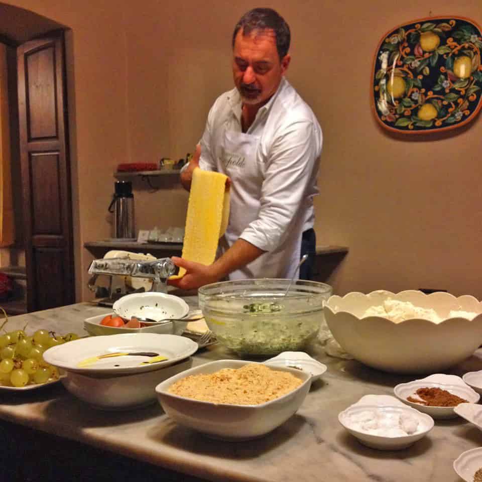 Pasta making demonstration on Backroads' Tuscany active gourmet trip