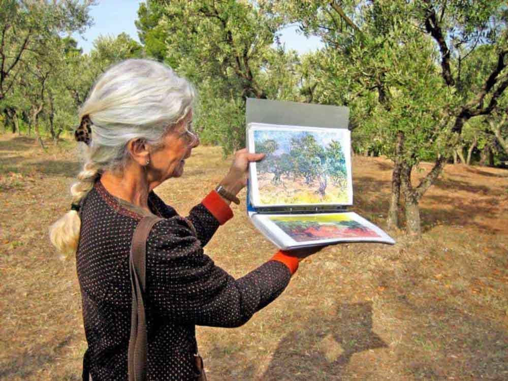 Marie-Charlotte Bouton explaining Van Gogh art at St. Paul de Mausole on Backroads' Provence Walking &amp; Hiking trip