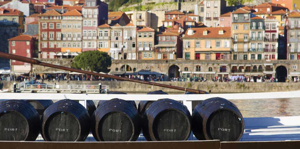 Port Wine Barrels on a boat in Porto, Portugal