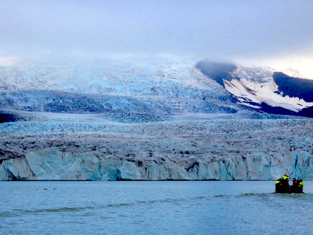 Zodiac boats and glacier in Iceland
